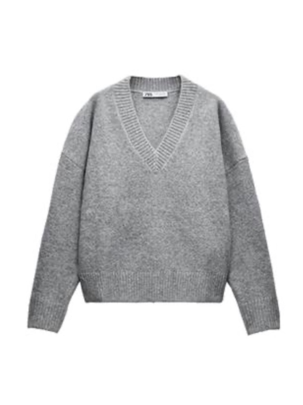 Zara Gray V-Neck Knit Sweater Women’s Oversized Relaxed Fit SZ M